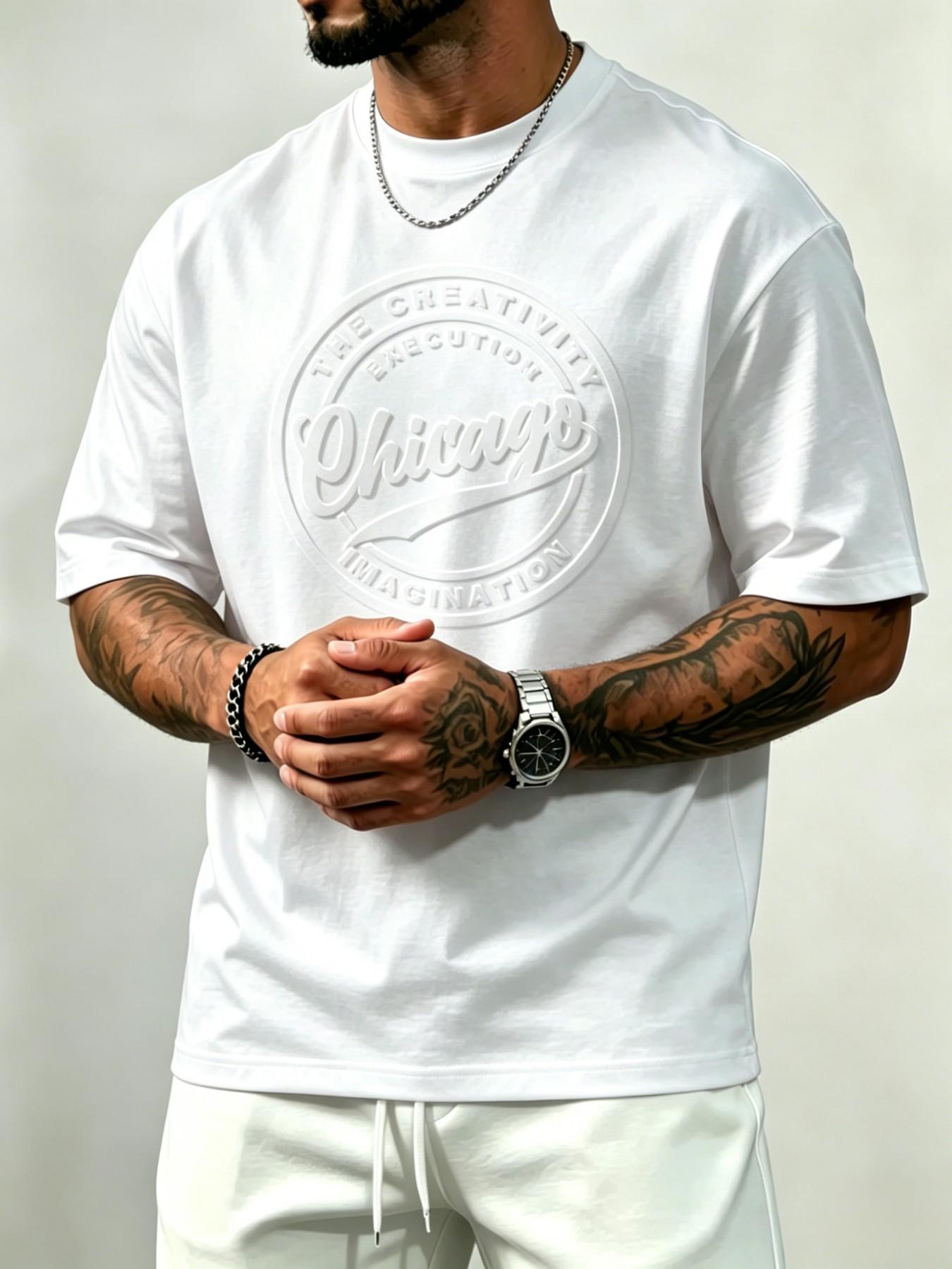 👕🔥 Camiseta de hombre: estampado en relieve, algodón 100 %, corte holgado. ¡50 % DE DESCUENTO!
