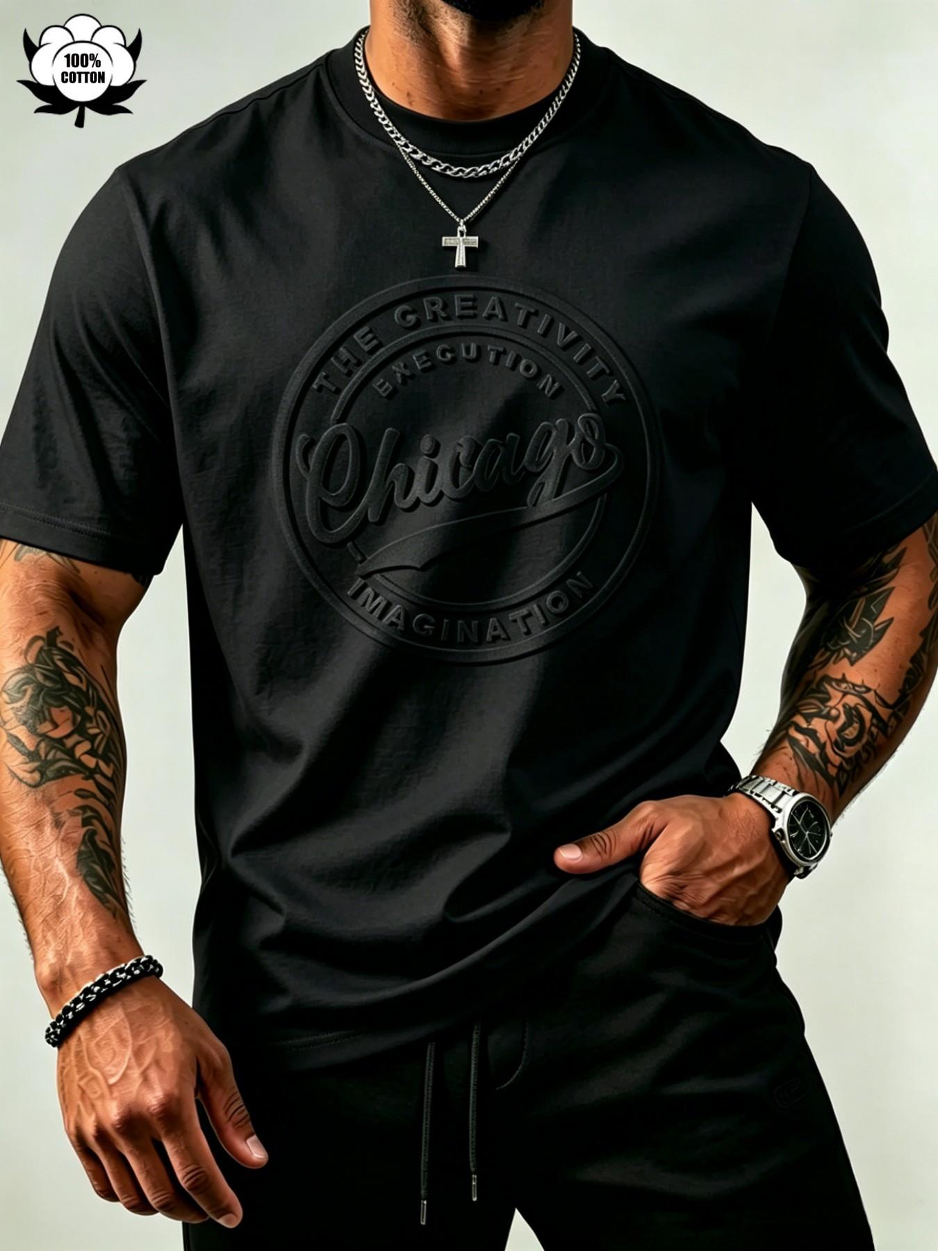 👕🔥 Camiseta de hombre: estampado en relieve, algodón 100 %, corte holgado. ¡50 % DE DESCUENTO!
