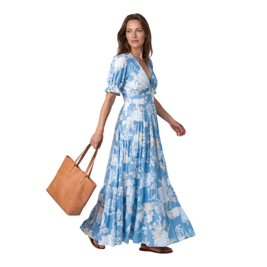 Ilian | Vestido medio corto sin mangas con escote en V y estampado floral